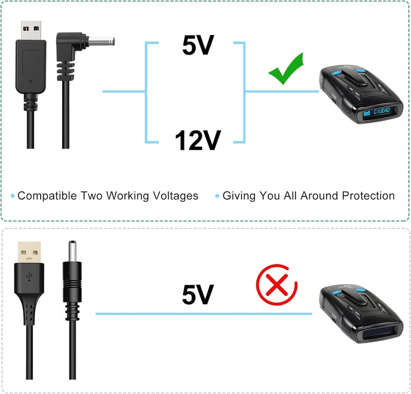 Jsvecip Radar Detector Cable, USB to DC3.5 Plug Cable,for Cobra Whistler Escort Valentine One Uniden Beltronics Radar Detector,Replacement Power Cable for Radar Detectors (DC3.5-3.3ft) - Image 3